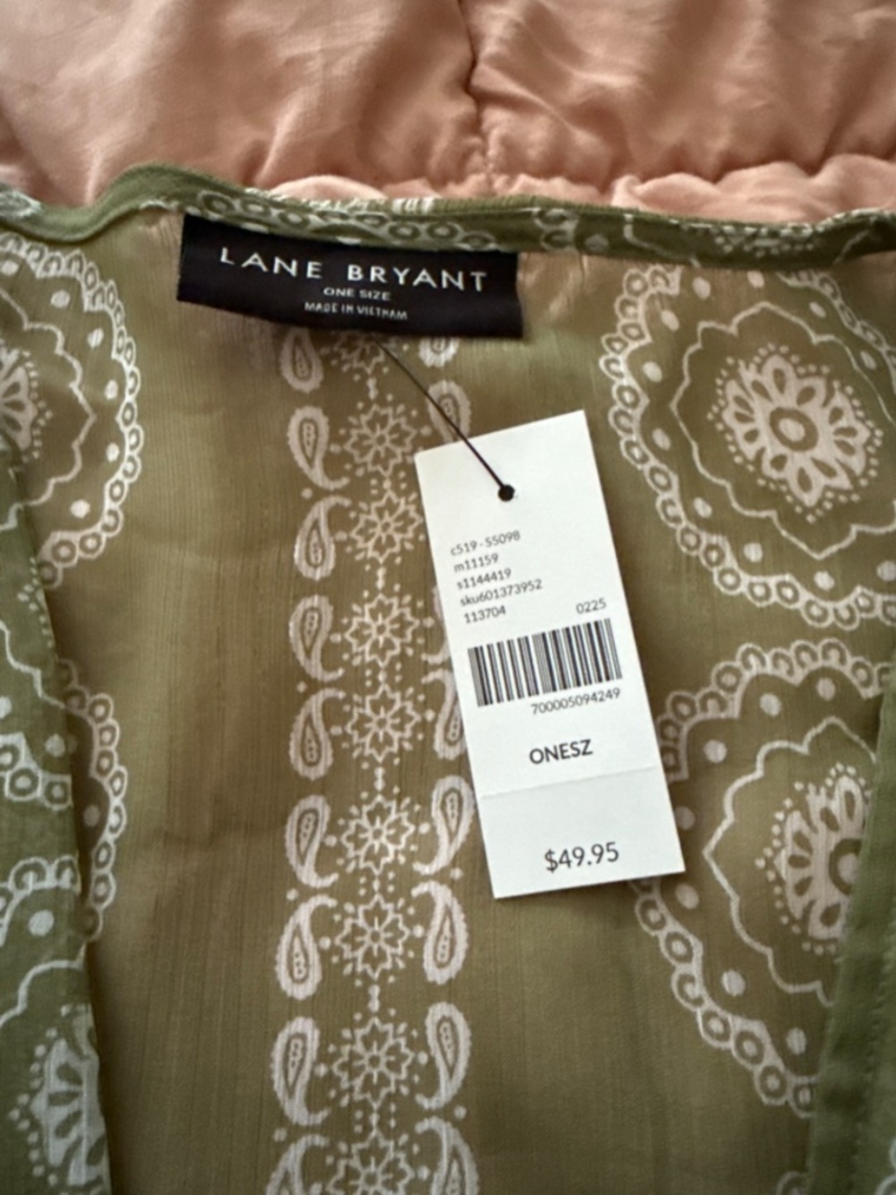 Lane Bryant Flowy Cardigan Green Paisley Polka Dot Semi‑Sheer One Size NWT - Picture 2 of 2